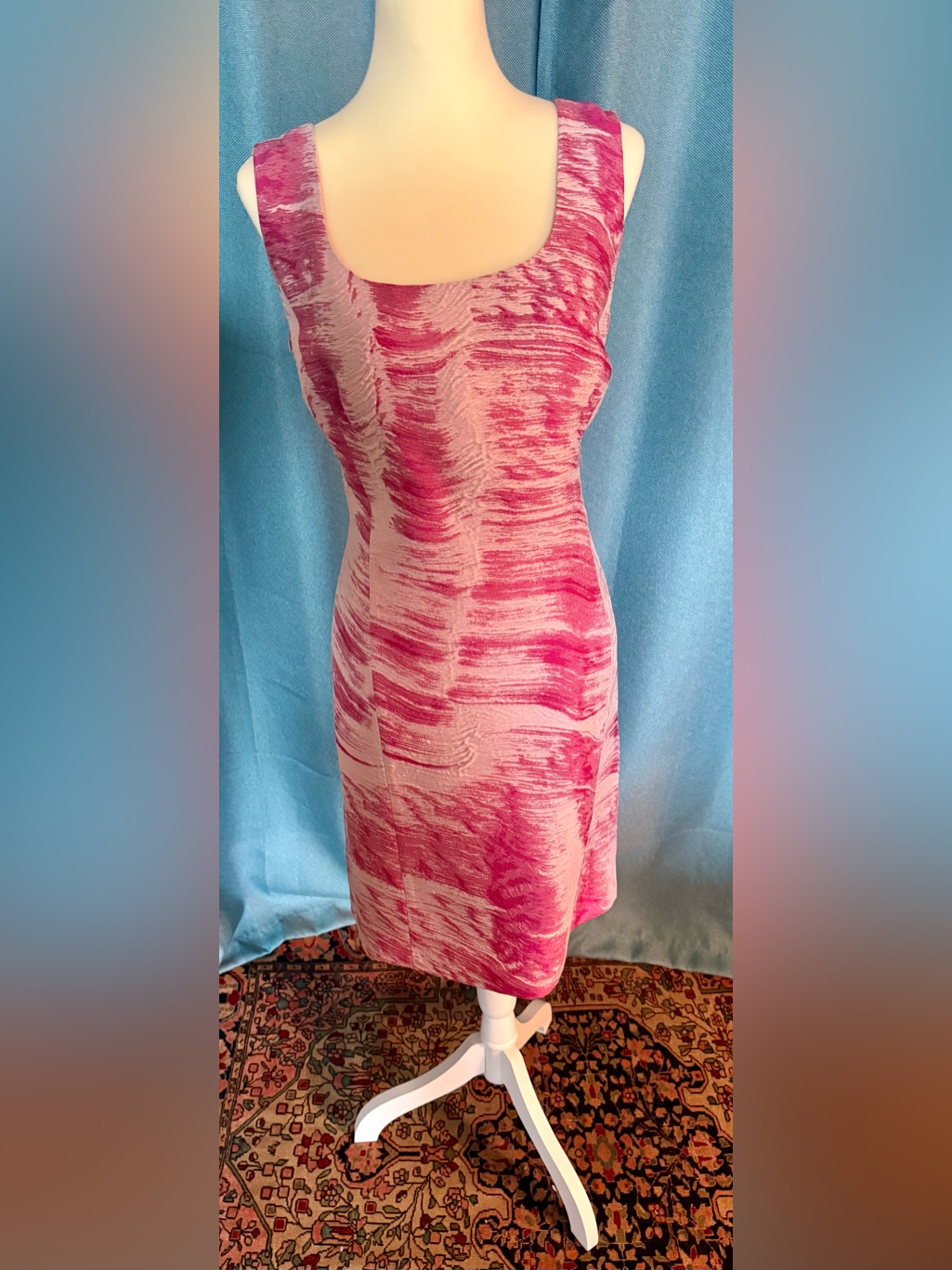 Lafayette 148 New York Pink And Cream Textured Midi Sheath Dress